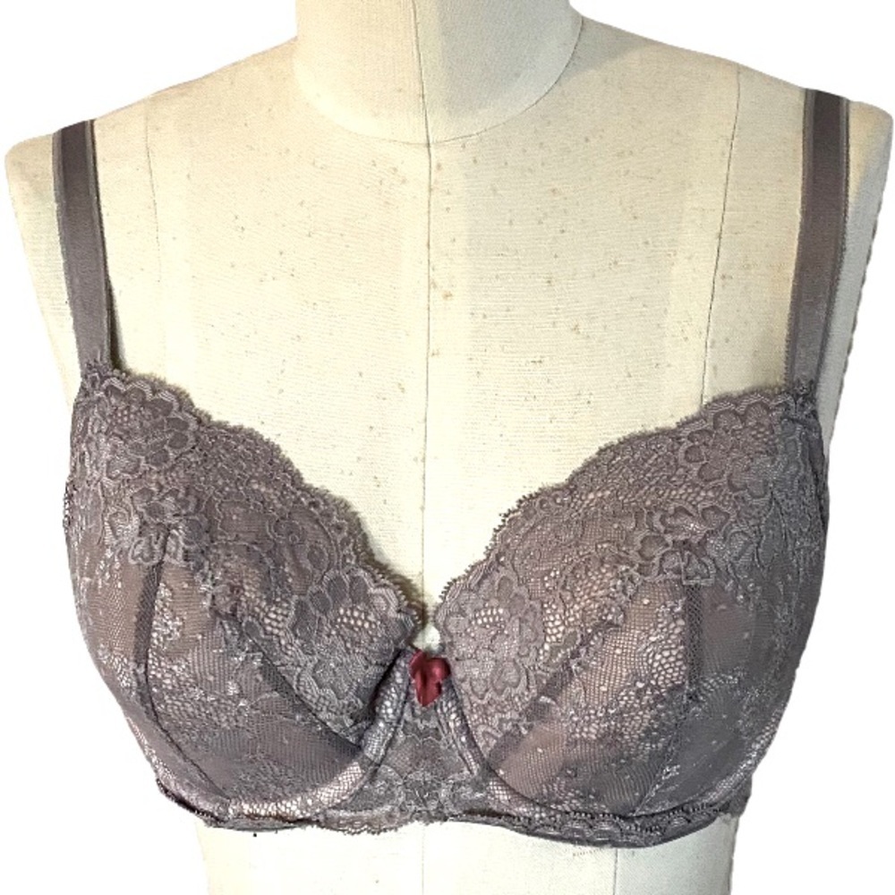Victoria’s Secret Lined Demi Dream Angels gray purple lace bra 34DD 36D